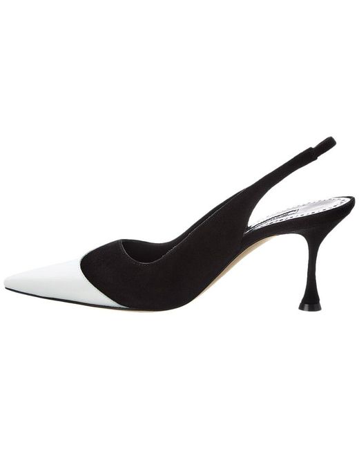 Manolo Blahnik White Zaborus 70 Leather & Suede Slingback Pump