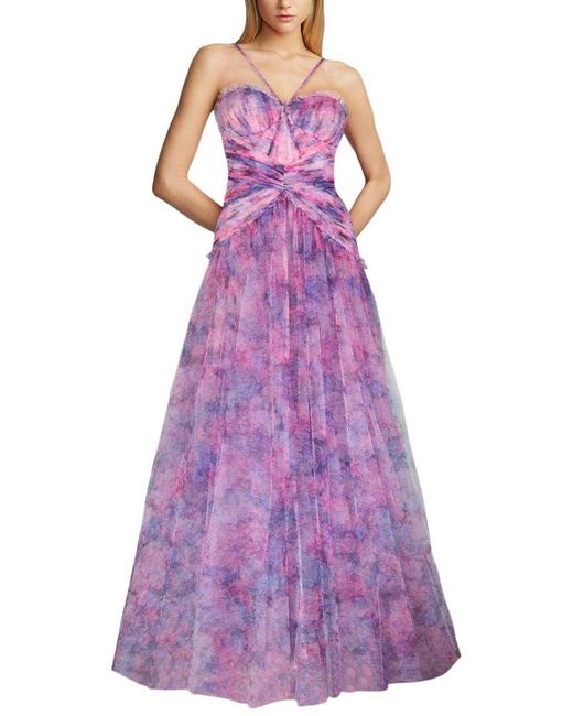 Zac Posen Purple Halter Strap Tulle Gown