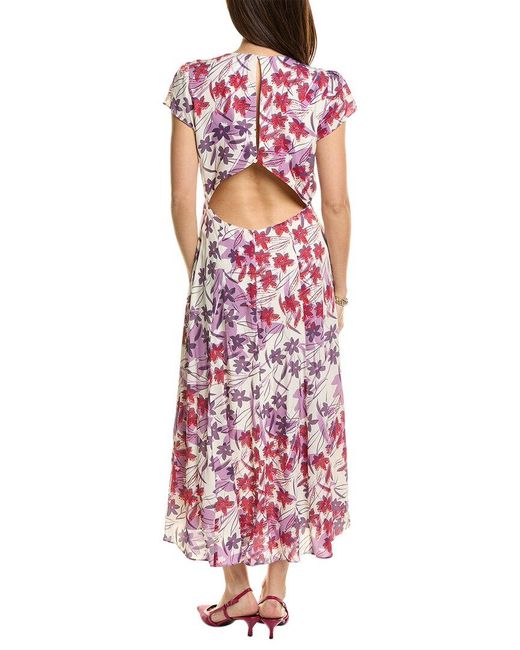 Reiss Pink Livia Print Split Midi Dress