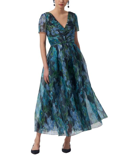 Carolina Herrera Blue V-Neck Silk Dress