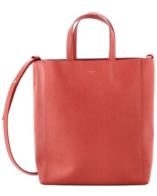 Céline Red Vertical Cabas Tote Grained Small (authentic Pre-loved)