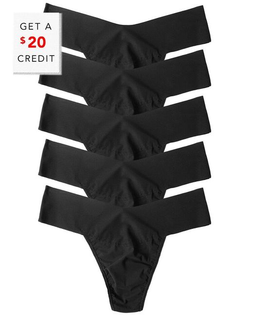 Hanky Panky Black Set Of 5 Breathe Natural Thong With $20 Credit
