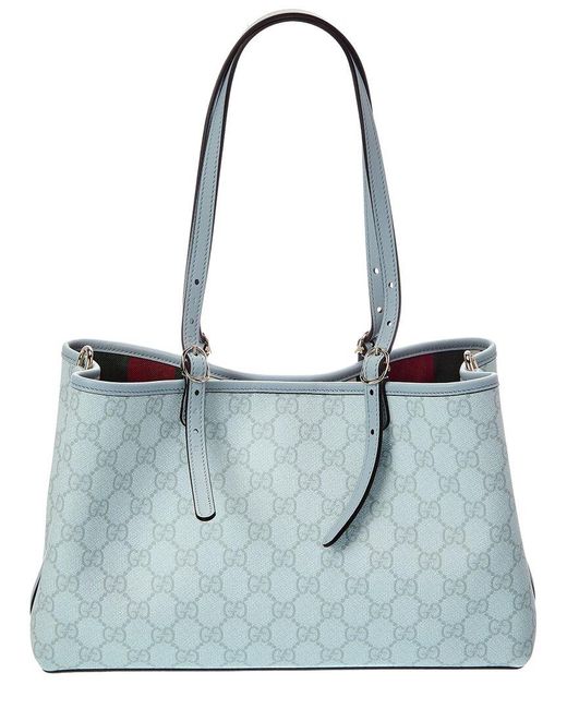 Gucci Blue Medium Gg Supreme Canvas & Leather Tote