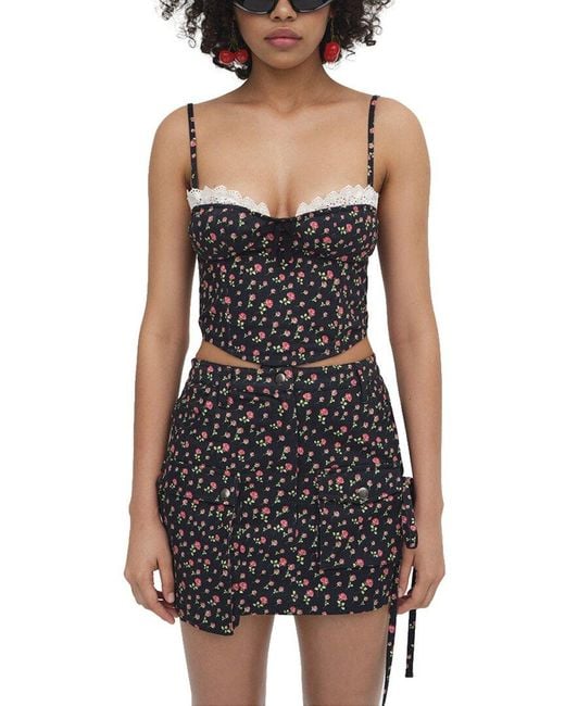 For Love & Lemons Black Camille Mini Skirt