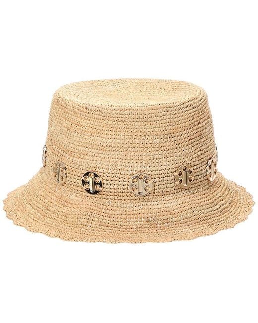 Bruno Magli Natural Crochet Bucket Hat