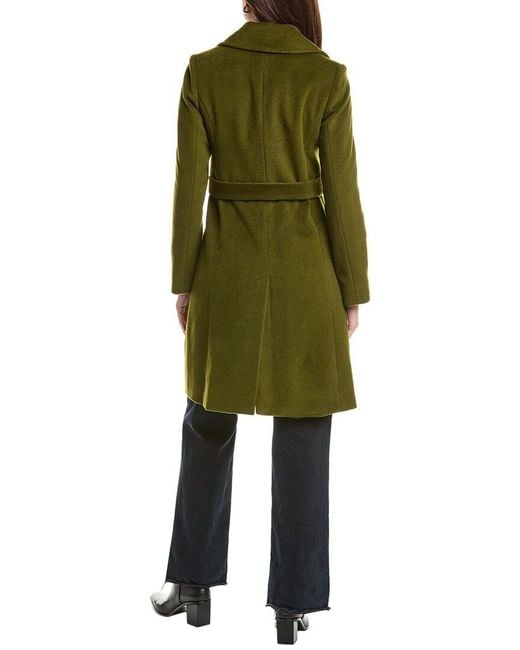 Fleurette Green Wool-Blend Wrap Coat