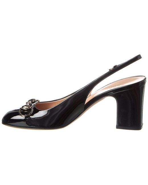 Gucci Black Horsebit Patent Slingback Pump