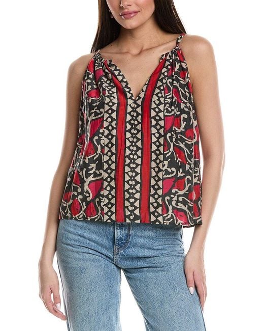 Velvet By Graham & Spencer Red Rhea Silk-Blend Top