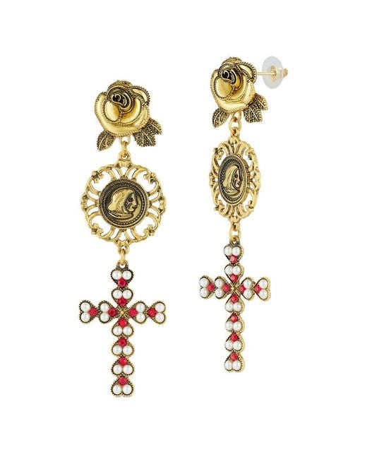 Sphera Milano Metallic Plated Rose Cross Earrings