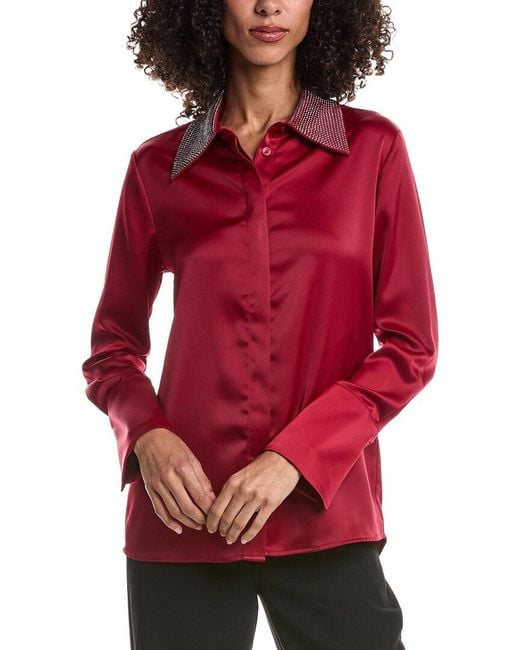 Joseph Ribkoff Red Rhinestones Collar Top