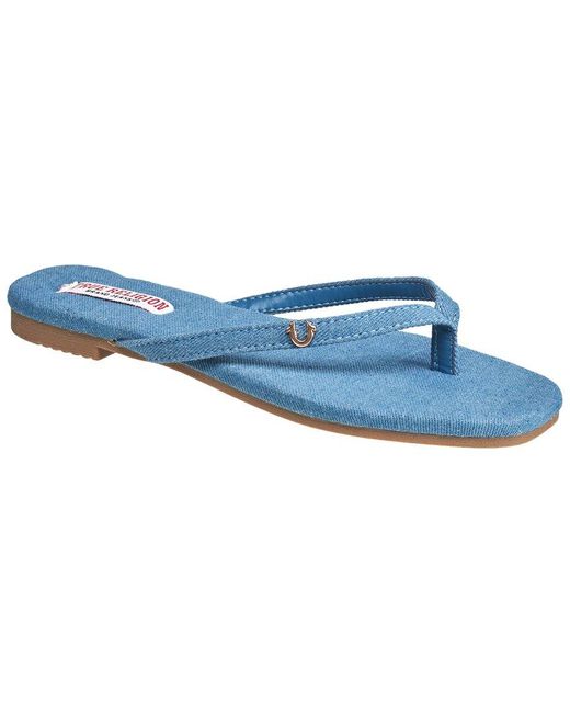 True Religion Blue 's Minimalist Flip Flop Sandals – Sleek Style With Gold Logo