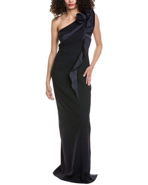 Teri Jon Black One-Shoulder Gown