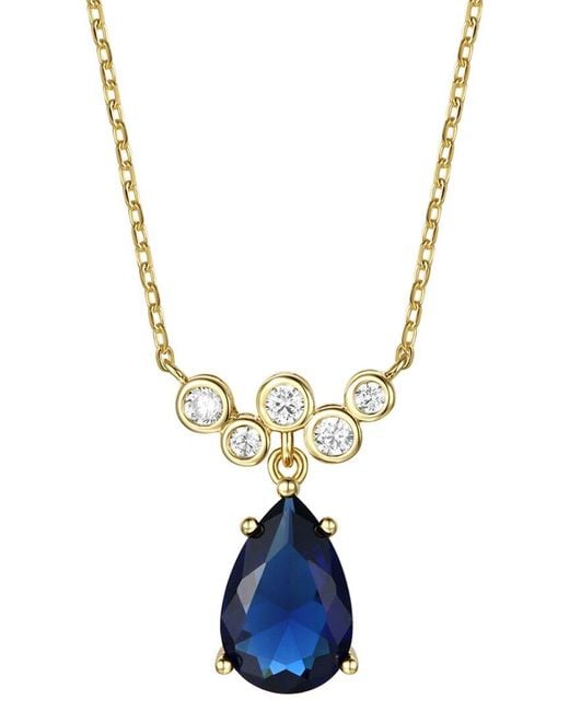 Rachel Glauber Blue 14k Over Silver Cz Bubble Chevron Necklace