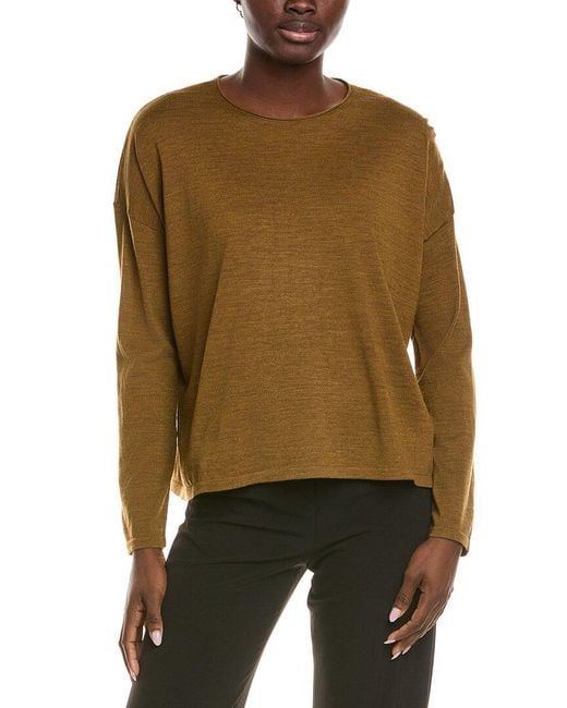 Eileen Fisher Green Crewneck Wool Sweater