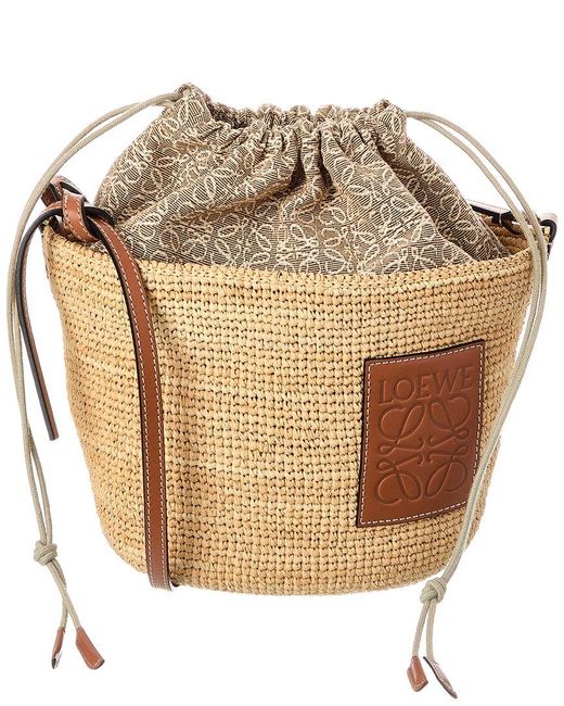 Loewe Anagram Raffia & Leather Bucket Bag in White | Lyst