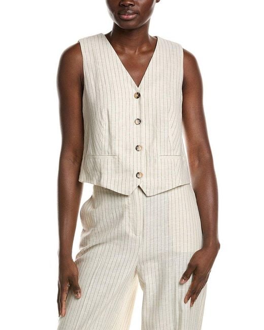 Vince Camuto White Button-Down Linen-Blend Vest