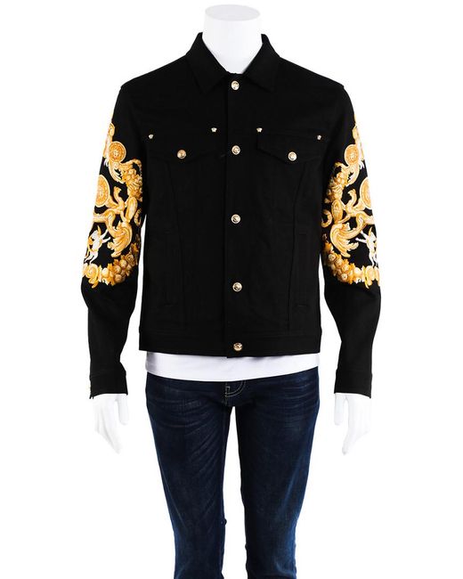 Versace Black Men's 2018 Medusa Embroidered Denim Jacket, Size It 52 for men