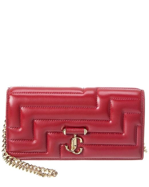 Jimmy Choo Red Varenne Avenue Quilted Leather Wallet On Chain