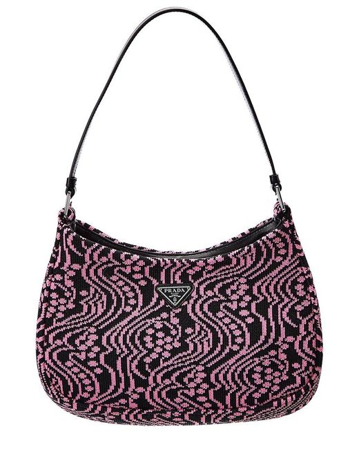 Prada Cleo Jacquard Knit & Leather Shoulder Bag in Pink | Lyst