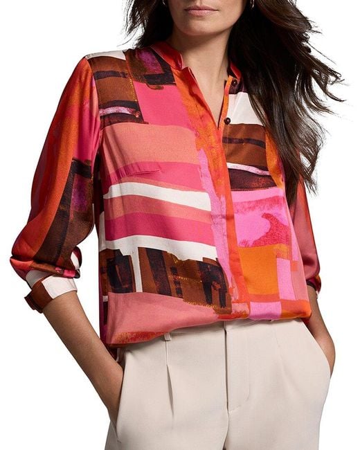 NIC+ZOE Red Artful Blocks Glossy Blouse