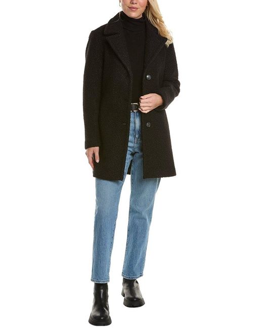 Badgley mischka faux leather deals trim wool blend coat