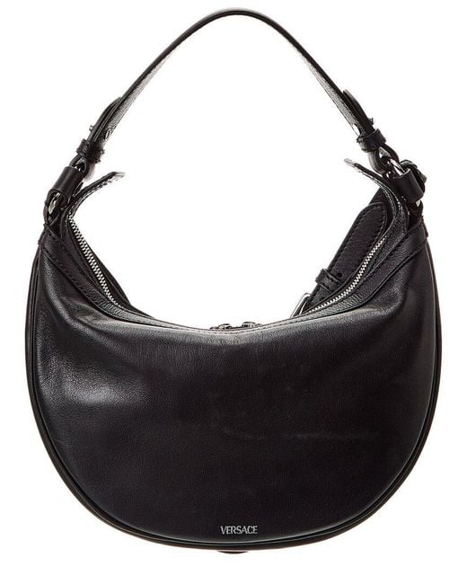 Versace Black Repeat Small Leather Hobo Bag