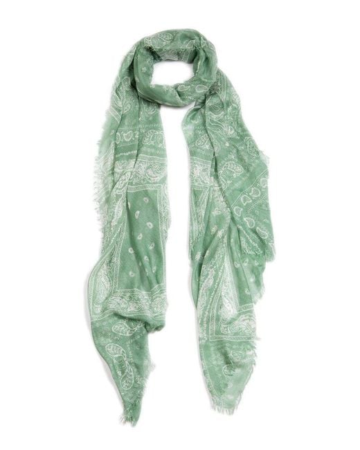 Blue Pacific Green Vintage Paisley Print Cashmere-Blend Scarf