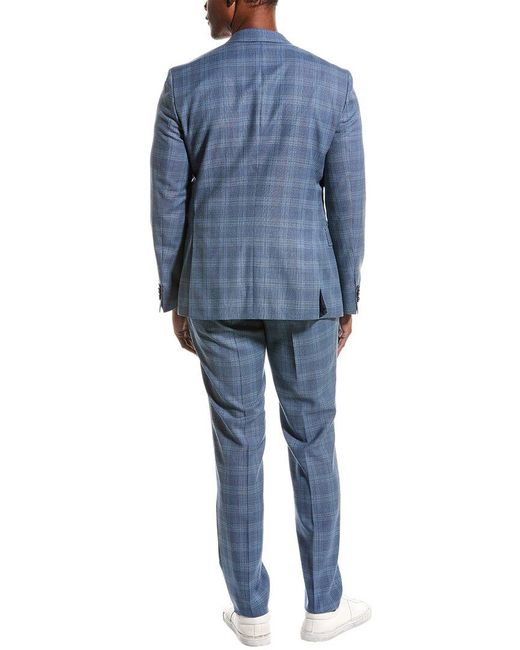 Boss Blue Slim Fit Wool Suit With Flat Front Pant for men