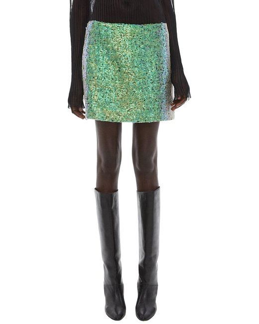 Helmut Lang Green Relaxed Fit Sequin Mini Skirt