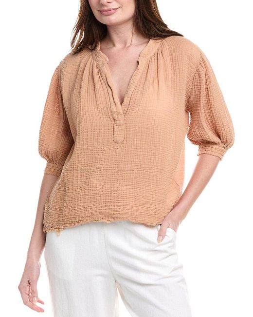 9seed Gray Lightweight Gauze Dashiki Puff Sleeve Top