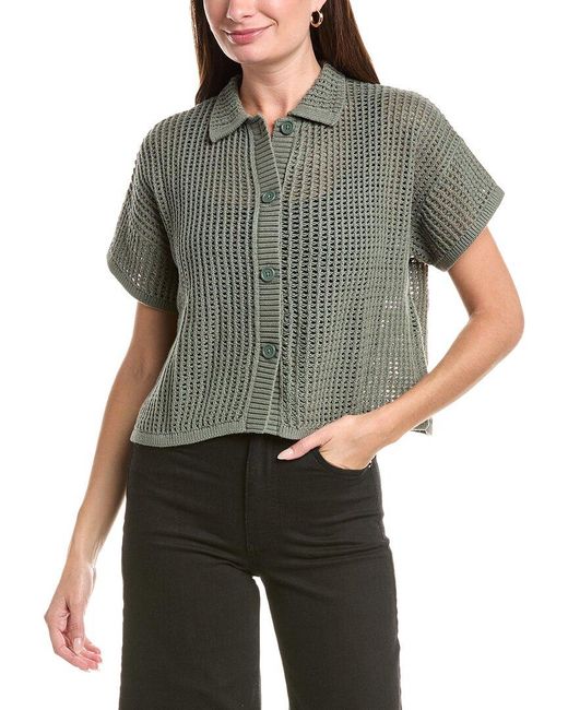 Splendid Gray Mesh Polo Sweater