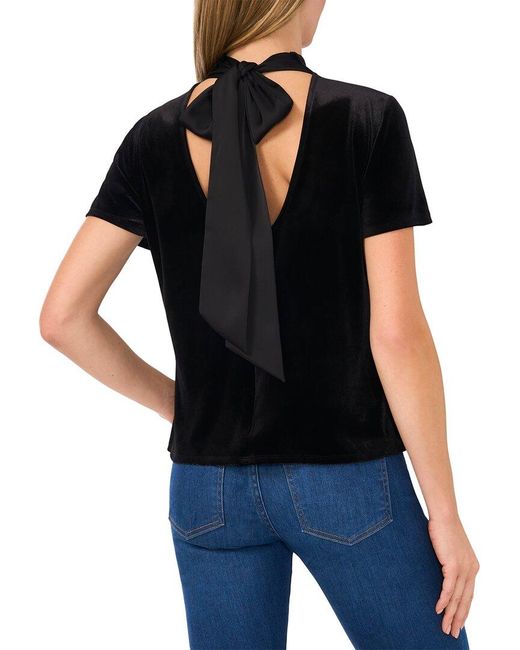 Cece Black Mock Neck A-Line Top