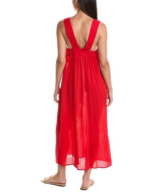 Natori Red Gauze Applique Maxi Dress