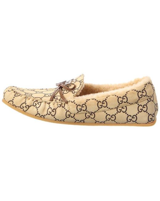 Gucci Natural Gg Logo Prestige Suede Loafer