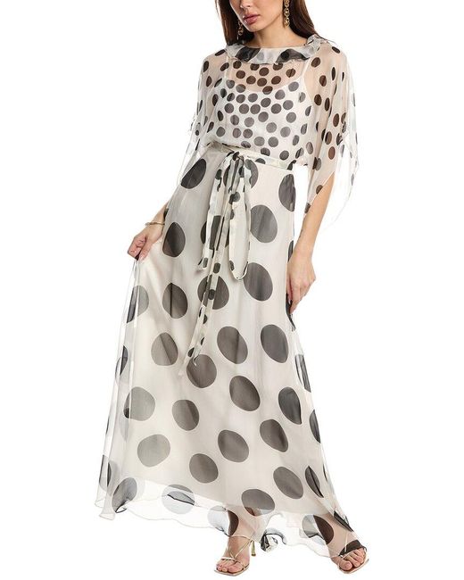 Valentino White 2Pc Silk Evening Gown & Sheer Overlay