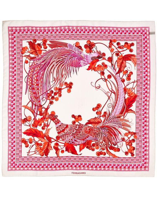 Ferragamo Red Animal Print Silk Scarf