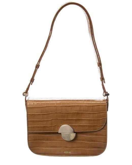 Jason Wu Brown Croc-Embossed Leather Shoulder Bag