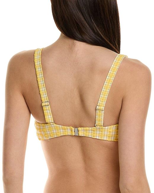Jonathan Simkhai Yellow Astrid Seersucker Plaid Ring Front Bikini Top