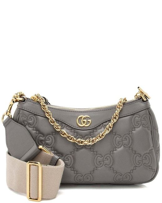Gucci Gray Grey Matelasse Leather Jumbo GG Chain Small Crossbody (authentic Pre- Loved)