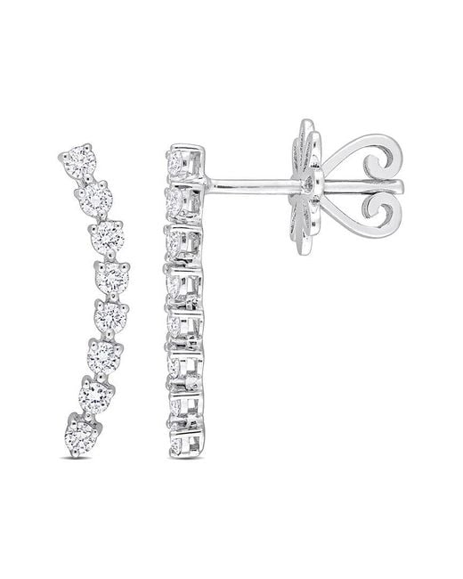 Rina Limor White 14k 0.43 Ct. Tw. Diamond Curved Line Earrings
