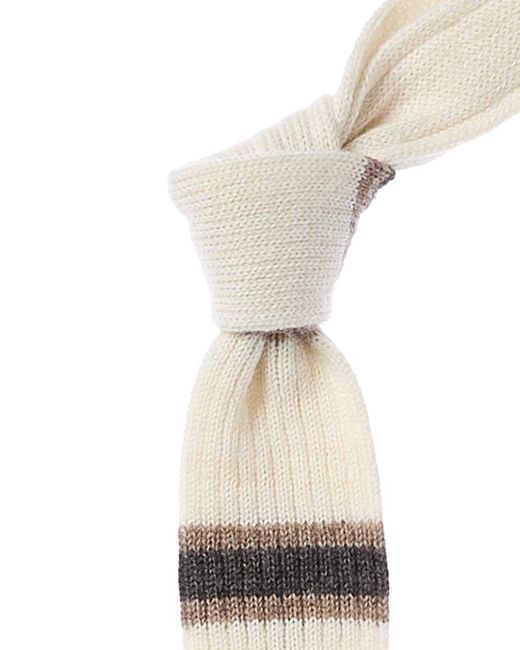 Brunello Cucinelli White Stripe Alpaca & Wool-Blend Tie for men