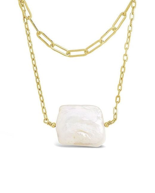 Sterling Forever White 14k Plated 16-21mm Baroque Pearls Layered Necklace