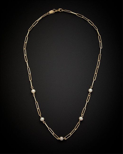 Italian Gold Black 14k 5-6mm Pearl Paperclip Chain Necklace