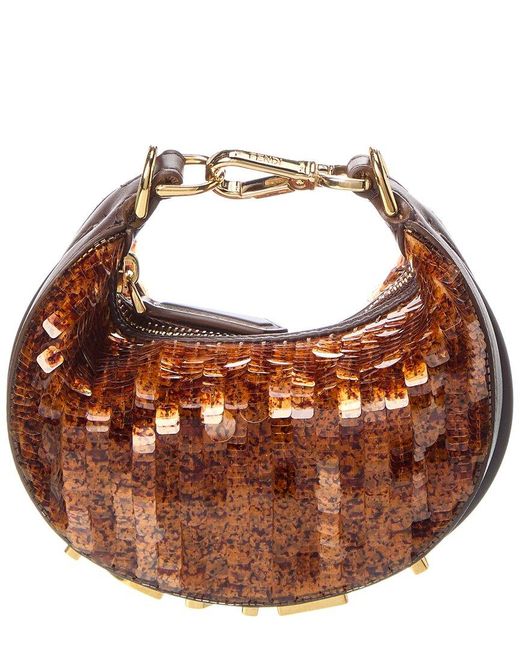 Fendi Brown Graphy Nano Sequin & Leather Bag Charm