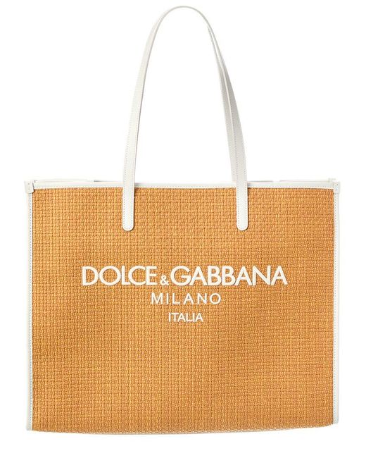Dolce & Gabbana Natural Dg Large Woven Raffia & Leather Shopper Tote