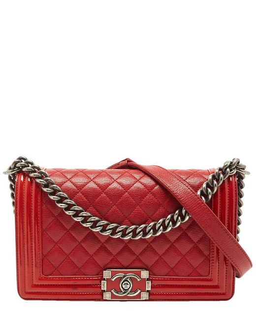 Chanel Red Quilted Patent Leather Boy Flap Bag (Authentic Pre-Owned)