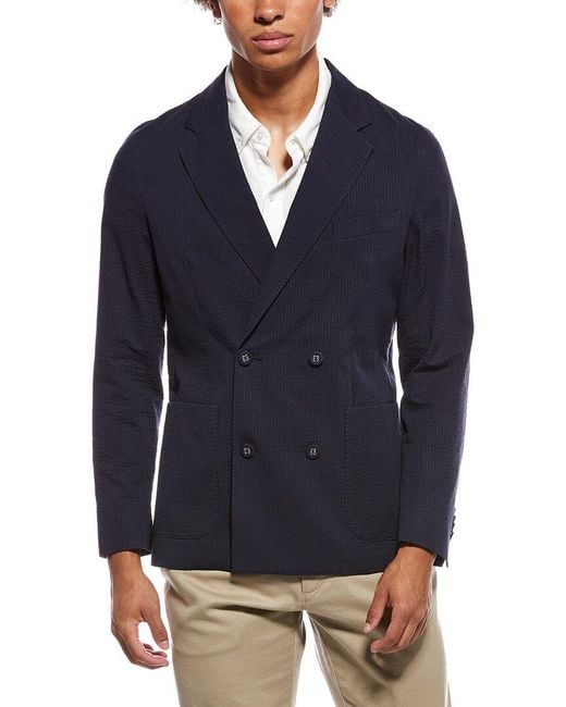 Officine Generale Blue Officine Generale Leon Seersucker Jacket for men