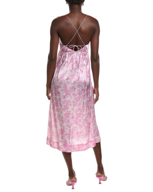 Ganni Pink Silk-blend Stretch Satin Slip Dress