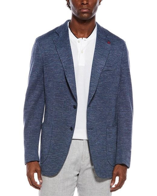 Isaia Blue Wool, Silk, & Linen-Blend Blazer for men