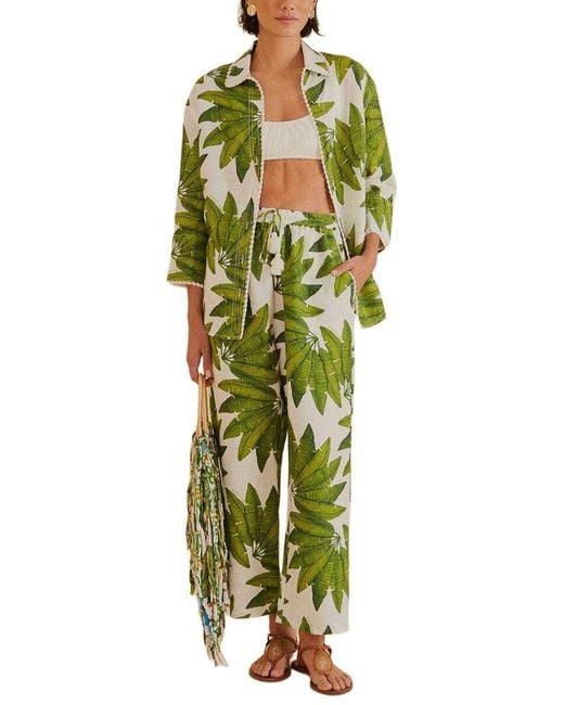 Farm Rio Green Linen Fan Pants